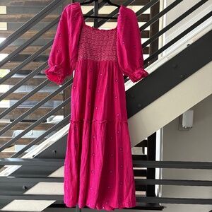 Elegant Pink Smocked Dress